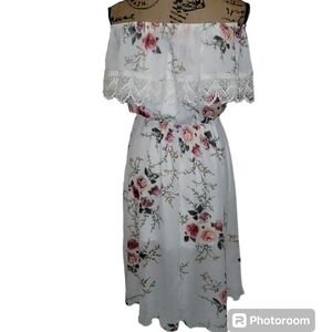 Miley & Molly On/Off Shoulder Floral Assymetrical Dress Size 8 Cottagecore NWT